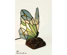 CAPRILO. Lámpara de Sobremesa Decorativa de Resina y Cristal Tiffany Mariposa Figuras y Esculturas. Iluminación. Regalos Originales. Decoración Hogar. 14 x 13 x 25 cm. IB 9
