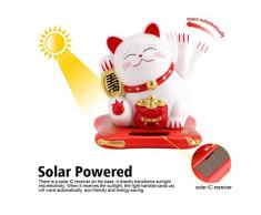 Afortunado Gato, Gato de la fortuna, Gato de la suerte, Fortune Lucky Wealth Acogedor Gato gato con energía solar Cat con Waving Arm Home Display Car Decor(White)