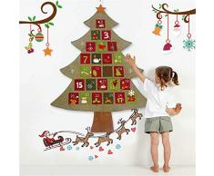 FRFJY Calendario de Adviento de Tela de árbol de Navidad de Fieltro Cuenta atrás para calendarios de Adviento de Navidad para niños Decoración para Colgar en la Pared