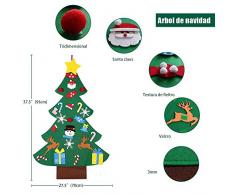 ASANMU Árbol de Navidad de Fieltro, Árbol de Navidad Artificial de Fieltro 3 Pies 26 Pcs de Adornos Desmontables DIY Adornos Navideñas Decoración Regalo para Niños Pared de Puerta Decoración Colgante