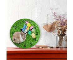 Use7 - Reloj de Pared de acrílico con diseño de Conejo y Huevos de Pascua en Hierba Verde