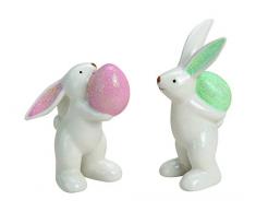 MaRab Figura Decorativa de Conejo con Huevo de Pascua, cerámica, 2 Capas, Aprox. (Ancho/Alto/Profundidad) 5 x 11 x 5 cm, 5 x 9 x 6 cm Pascua Ideal como Regalo y Mesa - Decoración