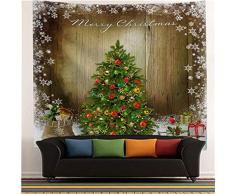 NC56 MINGKK - Tapiz para pared de Navidad para colgar árbol de Navidad, corona hippie boho, ventana, tapiz, madera, gato, decoración de pared