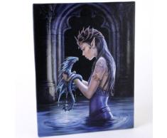 Dragón de agua (Water Dragon) - un hada gótico con su bebédragón - diseño fantástico por artista Anne Stokes- lienzo cuadro marco pared placa / arte de pared