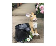 Jardín Animal Estatua Resina Conejo Figura con Maceta En Forma De Hervidor Pascua Decoración del Hogar Accesorios 22 × 27 × 25 Cm