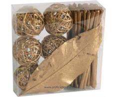 Artificiales - Kit Deco ratán oro: 6 Fagots 6 bolas 1 hoja - choisissez votre color: oro