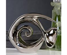 Figura decorativa, – Pescado decoración Atlántico, cerámica, plata brillante, 23 x 18 cm