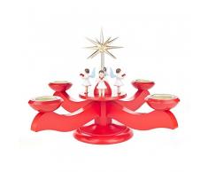 Adviento candelabro con Estrella y ángeles para Velas de té Rojo - 25 cm - Dregeno los Montes Estratégica Madera Sintética - Artículo 201/063/1