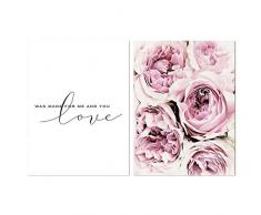 2 Piezas Posters Flor Rosa Citas de Amor Cuadros Blanco y Negro Decoración Lienzo Decorativo pared Dormitorio Laminas Impresión Fotografica PTGL001-L