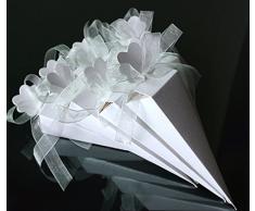 50 Cones Rice-Holders Confetti-Holders made of Cardboard with White Silk Effect Patterning (Organza Ribbon Included) by CXY