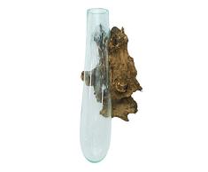 CRISTALICA Jarrón De Pared Jarrón Vidrio Teca Raíz De Madera Hecho A Mano 65 Cm Único