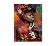 Graffiti Niña Africana Mujer Retrato Lienzo Arte De La Pared Impresiones Pintura Al óleo Acuarela Cuadro En Lienzo Obra Decoración Para El Dormitorio Sala De Estar (4 Size: 28X40inch(70X100cm))