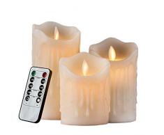 Yonfan Velas de cera real sin llama LED funciona con pilas para Pascua, Navidad, Año Nuevo, decoración, boda, fiesta, festival, Blanco, D:7.5CM, H:10, 12.5, 15CM