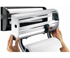 Leifheit Portarrollos de pared Parat Royal para 3 rollos, porta rollos para un corte limpio, portarrollos de cocina de acero inoxidable