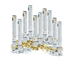Relaxdays Pack de 10 Cañones Confeti para Bodas, Dorado y Plateado, 6-8 m de Alcance, 40 cm