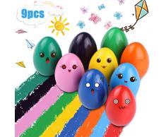 Crayones para Niños Pequeños, 9 Colores Surtidos Crayones Seguro y No Tóxico, Lápices de Pintura Lavables Juguetes, Apilables para Niños y Niñas Regalo de Pascua (Forma Huevo)