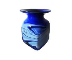 Jarra forma cuadrada de cristal coloreado, florero antigua forma tan antiguo tintero decorativo de vidrio soplado a boca, en tonos azul, beige, blanco de marmol, altura circa 10 cm, diseñado y fabricado por la Oberstdorfer Glashütte