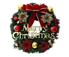 Heartcheng Corona de Navidad de 30 cm, Corona de Navidad Artificial con Bolas de Campanas de Bowknot y Adornos de Bayas, Adornos de decoración de Puertas de Ventana de chimeneas.