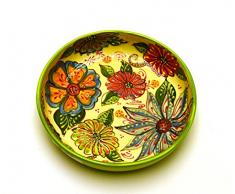 ENSALADERA Nº2 plato hondo en ceramica hecho y pintado a mano con decoración flor. 24,5 cm x 24,5 cm x 5,5 cm (VERDE)
