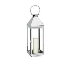 Cilio 293678 - Portavelas de acero inoxidable con diseño de farol, 16 x 16 x 60 cm, color plateado