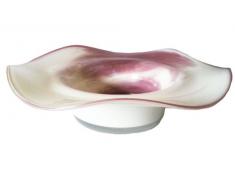 Cascara grande de cristal, cuenca de cristal coloreado, jarron, bowl de cristal soplado con la boca en el colour violeta, blanco con el borde ondulado, diametro circa 24 cm, disenado y fabricado por Oberstdorfer Glashütte