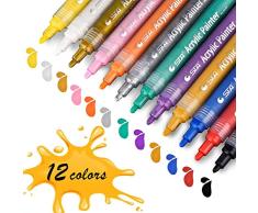 Rotuladores Permanentes, STA Marcadores de Pintura acrílica 12 Colores Punta Mediana No Tóxicos para Pintar sobre Papel, Piedra, Madera, Cerámica, Metal, y Huevos de Pascua