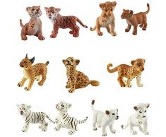 FLORMOON Figura Animal Realista 11 unids Figuras de Animales Lindos Set de Juguetes para estatuillas de Perro Emulational pintadas a Mano Leones Tigres Guepardos Lince Set de Juguete de estatuilla