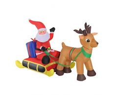 Papa Noel con Reno Hinchable + Inflador y Luz LED Decoracion Navidad Inflable