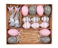 Valery Madelyn 18Pcs 2.36in / 6cm Decoración Plástica de Los Huevos de Pascua, Adornos Rosas y Gris de Los Regalos de La Caza De Pascua para Los Niños/La Cesta/El Árbol (Primavera Gris Rosada)