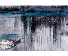 Kunstloft® Extraordinario Cuadro al óleo Niebla y Ciudad 180x120cm | Original Pintura XXL Pintado a Mano sobre Lienzo | Moderno Ciudad Gris Azul | Mural de Arte Moderno