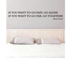 (100 x 16 cm) de vinilo adhesivo decorativo para pared con texto en inglés oveja de peluche con sonajero If You Want to Go rápido, IR solo/lejos juntos diseño de raquetas de Vinilo/Proverbio africano + incluye figura decorativa
