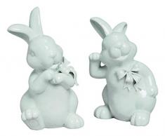 MaRab Figura Decorativa de Conejo de Pascua Color Blanco de Porcelana, 2 Capas, Aprox. 18 cm Pascua Ideal como Regalo y Mesa – Decoración