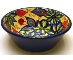 LEBRILLO Nº2 bol / plato hondo en ceramica hecho y pintado a mano con decoración flor. 25,5 cm x 25,5 cm x 9 cm (FLOR MARINA AZUL)