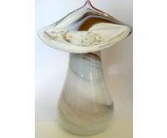 Jarron grande de cristal coloreado, florero de vidrio soplado a boca en tonos blanco, beige de marmól, altura circa 35-37 cm, disenado y fabricado por Oberstdorfer Glashütte