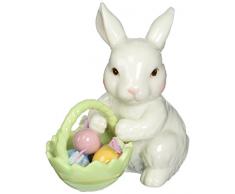 Cosmos 10592 Fine porcelana conejo con cesta de Pascua figura decorativa, 3 – 3/4-inch