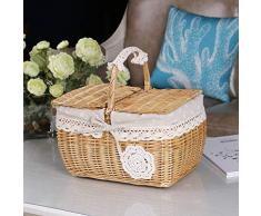 S-AIM Cesta de Mimbre-Cesta de Picnic para Acampar - Cesta de Almacenamiento de Compras Hecha a Mano, Cesta de Pascua, cestas de Boda de Regalo con Tapa y asa