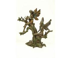 Figura Decorativa Fantasía "Hadas Subidas en Árbol". Esculturas Resina. 19 x 9 x 19 cm.