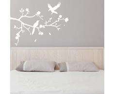 Glowing (120x 91cm) vinilo de pared adhesivo Falling Leafs de rama de árbol Pájaros, brilla en la oscuridad, diseño de flores Naturaleza Bosque/luminiscente Mural + Gratis Adhesivo Regalo.