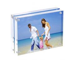 AMEITECH Marcos de acrílico, 10 x 15 cm Conjunto de Bloques de Doble Cara Transparente, Marco de Fotos magnético sin Marco de Escritorio - Paquete de 2