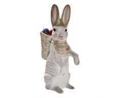 La decoración de Pascua - vertical pequeño conejito de Pascua con la cesta y el despegue de la cabeza, blanco, altura=22 cm