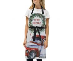 VICAFUCI Delantal,Feliz Navidad Año Nuevo Festival Navidad Santa en Coche y Dentro de Corona de Adviento,Babero de Cocina Unisex con Cuello Ajustable para cocinar jardinería,tamaño Adulto