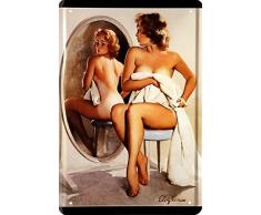 Sexy Pin Up Girl Antes Espejo Retro 20 x 30 cm Nostalgie Decoración Cartel de Chapa 1422