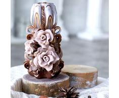 Velas decorativas marrones hechas a mano - hermosas velas talladas con rosas beige - Regalo de Navidad - Las velas únicas son un regalo perfecto para ella