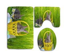 NA Cesta con Huevos de Pascua de Colores sobre Hierba Alfombrilla de baño Antideslizante Baño Funda de Asiento de Inodoro y Alfombra Decoración navideña 3 Piezas