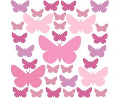 PREMYO 32 Mariposas Pegatinas Pared Infantil - Vinilos Decorativos Habitación Bebé Niña - Fácil de Poner Rosa Pastel