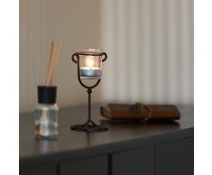 Relaxdays Candelabro de hierro y cristal, varios modelos disponibles a 1 orificio, Ideal para velas the velas pequeñas o con las siguientes medidas Hbt: 16,5 x 9 x 7,5 cm