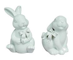 MaRab Figura Decorativa de Conejo de Pascua Color Blanco de Porcelana, 2 Capas, Aprox. 12 cm Pascua Ideal como Regalo y Mesa - Decoración