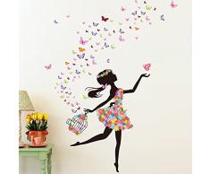 Japace® Adhesivo Mural Extraíble, Diseño de Hada y Mariposas Pegatinas de Pared para Bebe Chicas Dormitorios