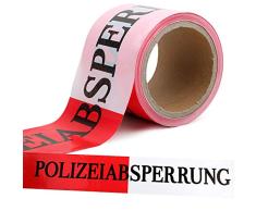 FLOFIA Cinta Policía Precaución Barrera Advertencia Seguridad Cordón Policial Rojo y Blanco en Alemán “POLIZEIABSPERRUNG” para Escena del Crimen Juego Detectives Broma Novadad Fiesta Halloween, 50m