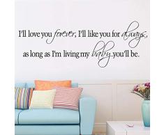 Te quiero para siempre Como siempre Siempre que esté viviendo a mi bebé, serás vinilo Etiqueta de la pared Citas Refranes Nursery Decor Decal